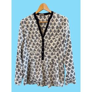 Wmns Anthropologie Vanessa Virginia Black/White V-Neck High/Low Owl Print M  Top